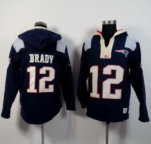 New England Patriots #12 Tom Brady Navy Blue Player Winning Method Pullover Hoodie