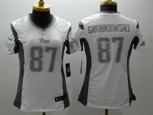 Women Nike New England Patriots #87 Rob Gronkowski White Platinum Jerseys