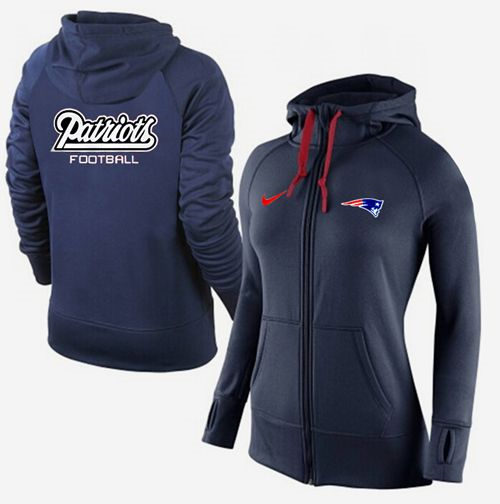 Women Nike New England Patriots Full-Zip Performance Hoodie Dark Blue