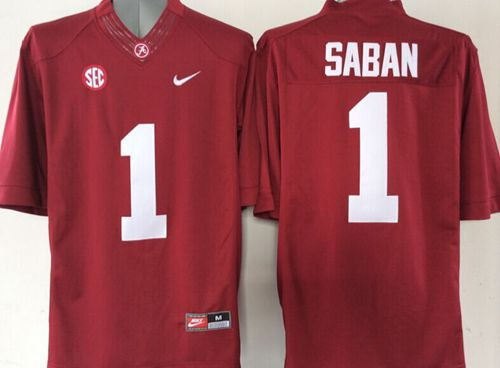 NCAA Alabama Crimson Tide #1 Nick Saban Red Stitched Jerseys