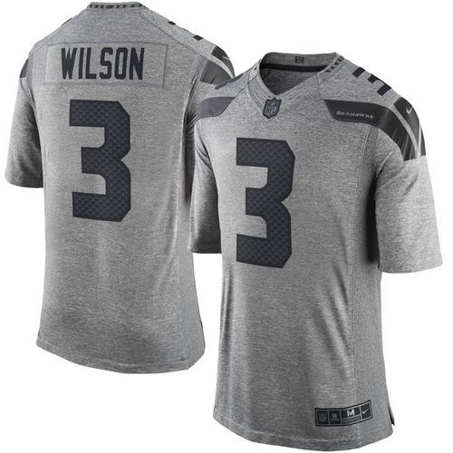 Nike Seattle Seahawks #3 Russell Wilson Gray Gridiron Gray Jerseys(Limited)