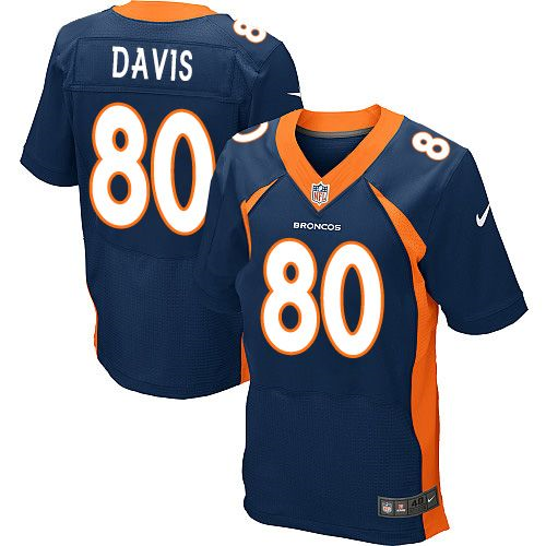 Nike Denver Broncos #80 Vernon Davis Navy Blue Jerseys(Elite)