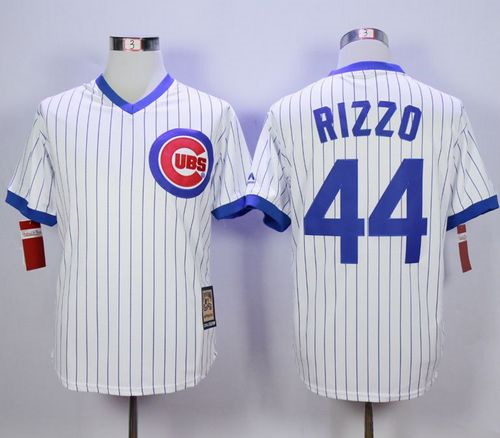 Chicago Cubs #44 Anthony Rizzo White Strip Home Cooperstown Stitched MLB Jersey