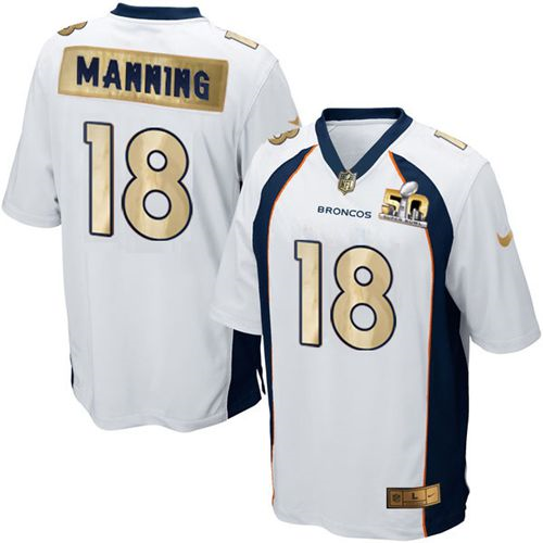 Nike Denver Broncos #18 Peyton Manning White Men's Stitched NFL Game Super Bowl 50 Collection Jersey