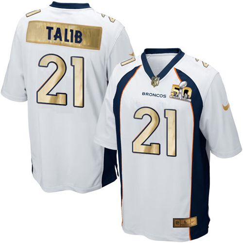 Nike Denver Broncos #21 Aqib Talib White Men's Stitched NFL Game Super Bowl 50 Collection Jersey