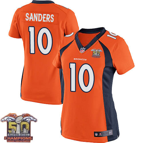 Women's Nike Broncos #10 Emmanuel Sanders Orange NFL Home Super Bowl 50 Champions Elite Jersey