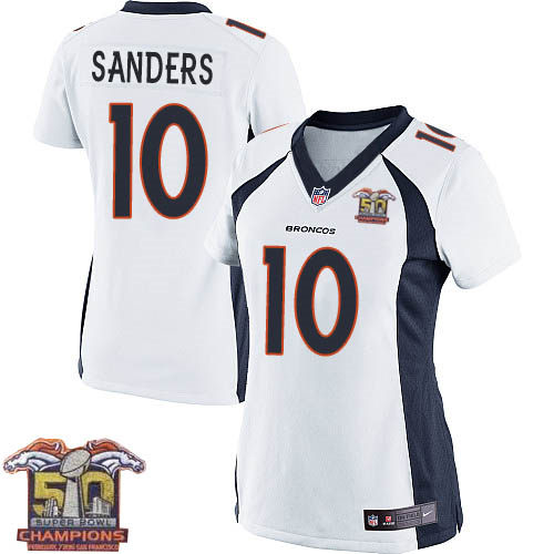 Women's Nike Broncos #10 Emmanuel Sanders White NFL Road Super Bowl 50 Champions Elite Jersey