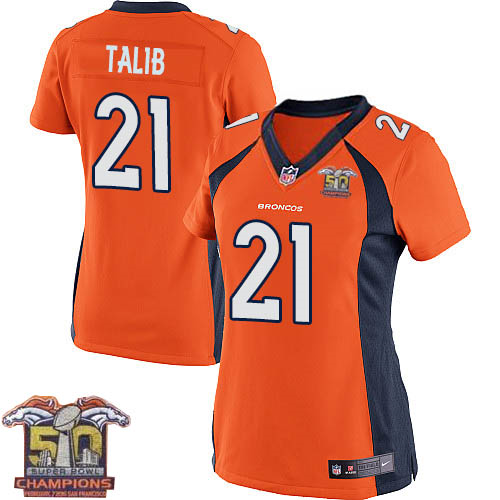 Women's Nike Broncos #21 Aqib Talib Orange NFL Home Super Bowl 50 Champions Elite Jersey