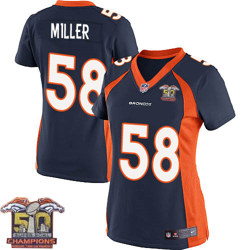 Women's Nike Broncos #58 Von Miller Navy Blue NFL Alternate Super Bowl 50 Champions Elite Jersey