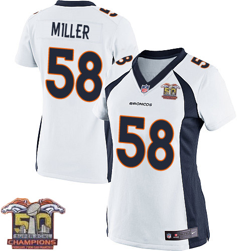 Women\'s Nike Broncos #58 Von Miller White NFL Road Super Bowl 50 Champions Elite Jersey