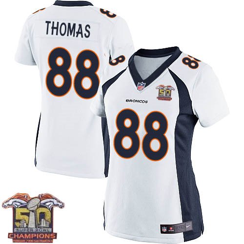Women's Nike Broncos #88 Demaryius Thomas White NFL Road Super Bowl 50 Champions Elite Jersey