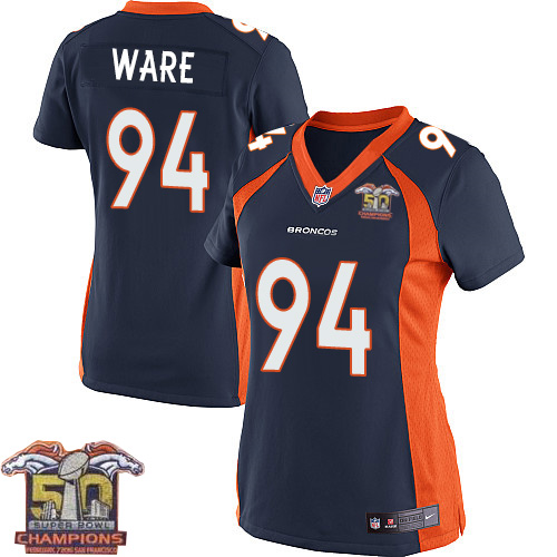 Women's Nike Broncos #94 DeMarcus Ware Navy Blue NFL Alternate Super Bowl 50 Elite Jersey