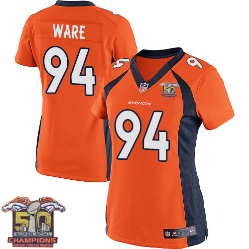 Women's Nike Broncos #94 DeMarcus Ware Orange NFL Home Super Bowl 50 Champions Elite Jersey