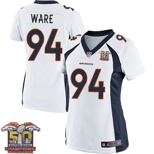 Women's Nike Broncos #94 DeMarcus Ware White NFL Road Super Bowl 50 Champions Elite Jersey