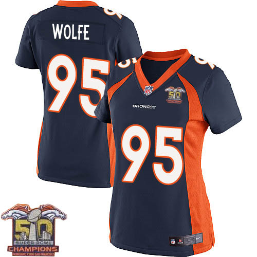 Women's Nike Broncos #95 Derek Wolfe Navy Blue NFL Alternate Super Bowl 50 Champions Elite Jersey