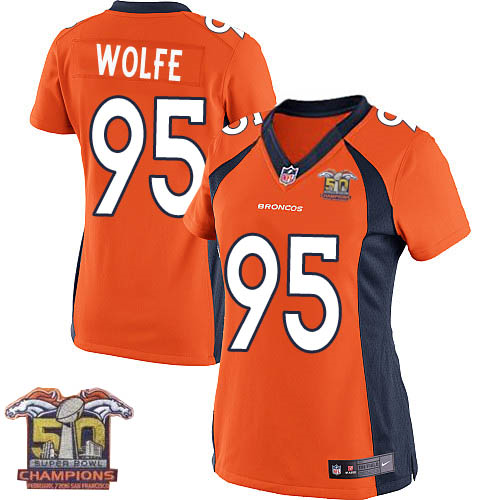 Women's Nike Broncos #95 Derek Wolfe Orange NFL Home Super Bowl 50 Champions Elite Jersey