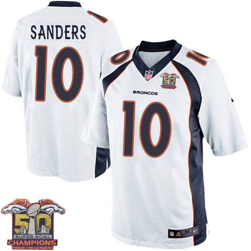 Youth Nike Broncos #10 Emmanuel Sanders White NFL Road Super Bowl 50 Champions Elite Jersey