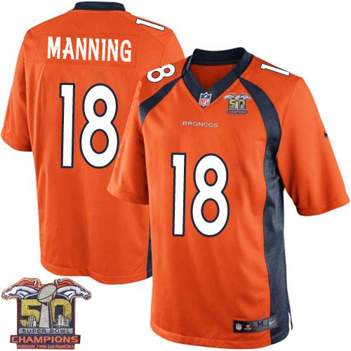 Youth Nike Broncos #18 Peyton Manning Orange NFL Home Super Bowl 50 Champions Elite Jersey