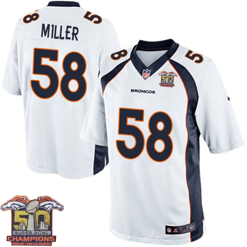 Youth Nike Broncos #58 Von Miller White NFL Road Super Bowl 50 Champions Elite Jersey