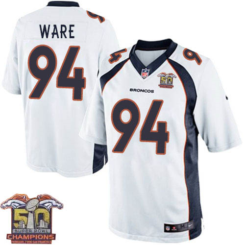 Youth Nike Broncos #94 DeMarcus Ware White NFL Road Super Bowl 50 Champions Elite Jersey