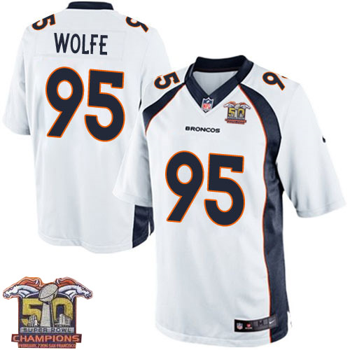 Youth Nike Broncos #95 Derek Wolfe White NFL Road Super Bowl 50 Champions Elite Jersey