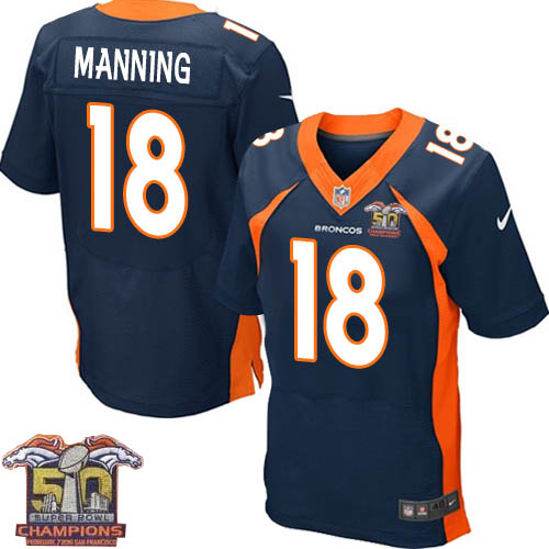 Nike Denver Broncos #18 Peyton Manning Men Navy Blue NFL Alternate Super Bowl 50 Champions Elite Jersey