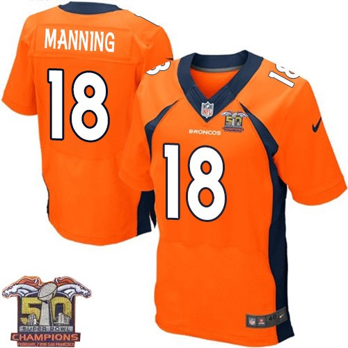 Nike Denver Broncos #18 Peyton Manning Men Orange NFL Home Super Bowl 50 Champions Elite Jersey