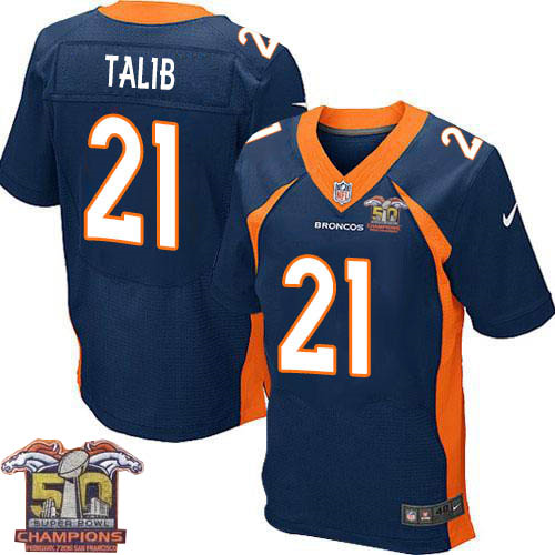 Nike Denver Broncos #21 Aqib Talib Men Navy Blue NFL Super Bowl 50 Champions Elite Jersey