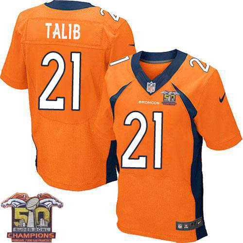 Nike Denver Broncos #21 Aqib Talib Men Orange NFL Home Super Bowl 50 Champions Elite Jersey