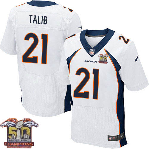 Nike Denver Broncos #21 Aqib Talib Men White NFL Road Super Bowl 50 Champions Elite Jersey