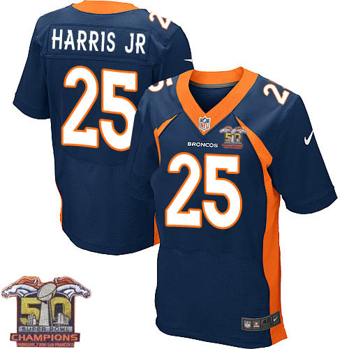Nike Denver Broncos #25 Chris Harris Jr Men Navy Blue NFL Alternate Super Bowl 50 Champions Elite Jersey