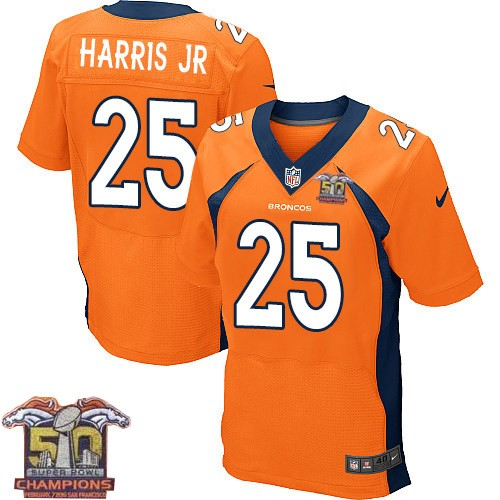 Nike Denver Broncos #25 Chris Harris Jr Men Orange NFL Home Super Bowl 50 Champions Elite Jersey