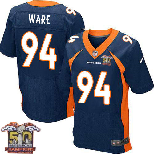 Nike Denver Broncos #94 DeMarcus Ware Men Navy Blue NFL Alternate Super Bowl 50 Champions Elite Jersey