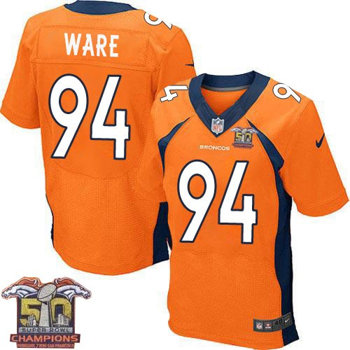 Nike Denver Broncos #94 DeMarcus Ware Men Orange NFL Home Super Bowl 50 Champions Elite Jersey