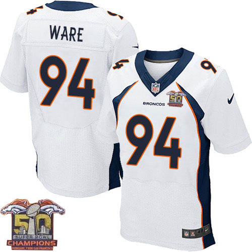 Nike Denver Broncos #94 DeMarcus Ware Men White NFL Road Super Bowl 50 Champions Elite Jersey