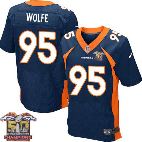 Nike Denver Broncos #95 Derek Wolfe Men Navy Blue NFL Alternate Super Bowl 50 Champions Elite Jersey
