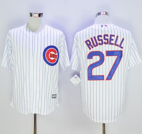 Chicago Cubs #27 Addison Russell White Strip New Cool Base Stitched Baseball Jersey