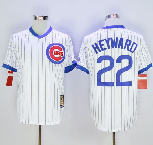 Chicago Cubs #22 Jason Heyward White Strip Home Cooperstown Stitched Baseball Jersey