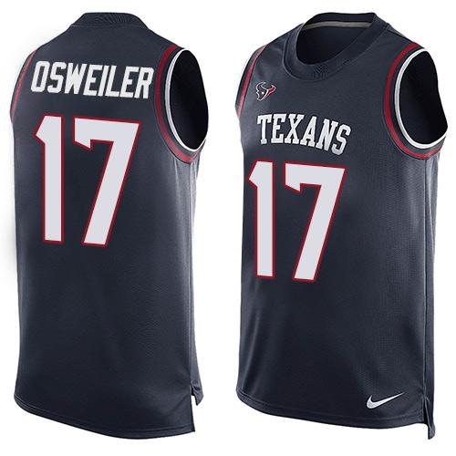 Nike Houston Texans #17 Brock Osweiler Navy Blue Team Color Men's Stitched NFL Limited Tank Top Jersey