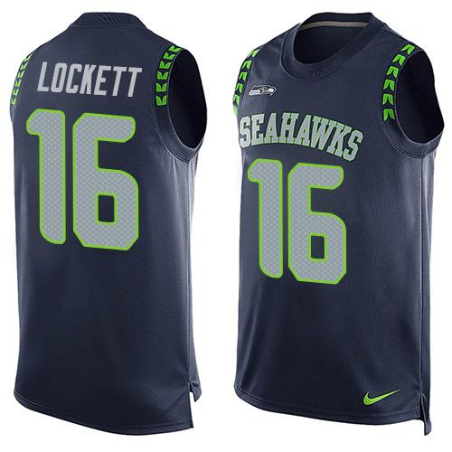 Nike Seattle Seahawks #16 Tyler Lockett Steel Blue Team Color Men's Stitched NFL Limited Tank Top Jersey