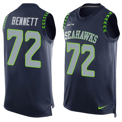 Nike Seattle Seahawks #72 Michael Bennett Steel Blue Team Color Men's Stitched NFL Limited Tank Top Jersey