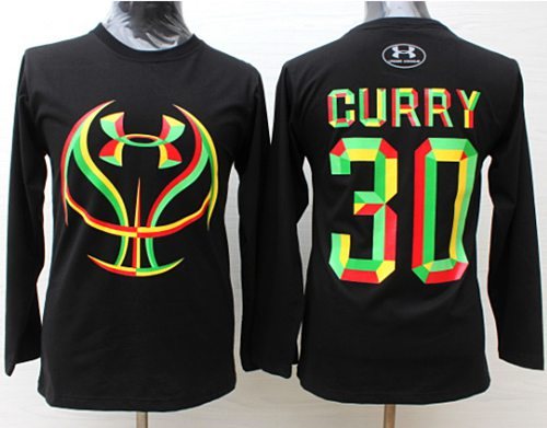 Men Golden State Warriors #30 Stephen Curry Black Candy Under Armour Long Sleeve Stitched NBA Jersey