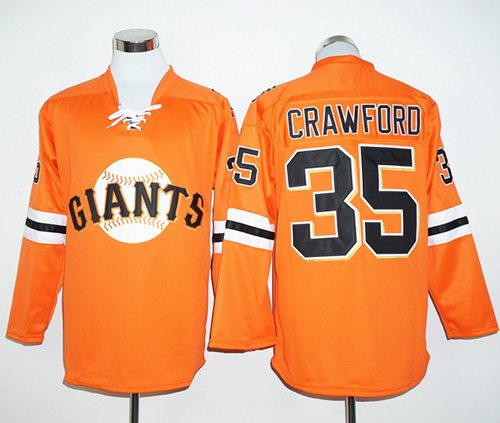 Men San Francisco Giants #35 Brandon Crawford Orange Long Sleeve Stitched Baseball Jersey