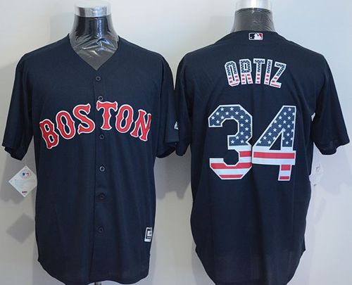 Men Boston Red Sox #34 David Ortiz Navy Blue USA Flag Fashion Stitched Baseball Jersey