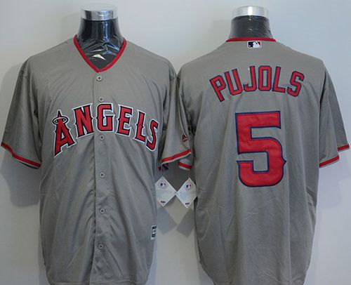 Men Los Angeles Angels Of Anaheim #5 Albert Pujols Grey New Cool Base Stitched Baseball Jersey
