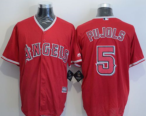 Men Los Angeles Angels Of Anaheim #5 Albert Pujols Red New Cool Base Stitched Baseball Jersey