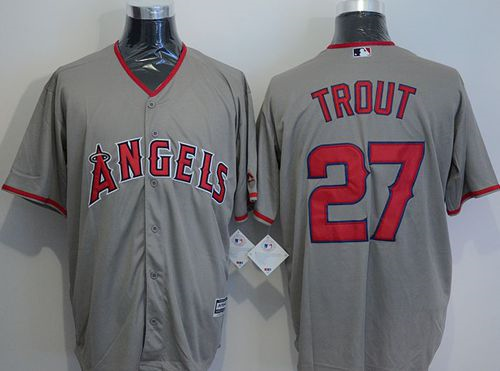 Men Los Angeles Angels Of Anaheim #27 Mike Trout Grey New Cool Base Stitched Baseball Jersey