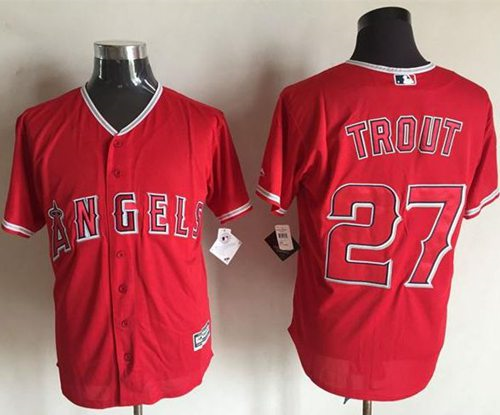 Men Los Angeles Angels Of Anaheim #27 Mike Trout Red New Cool Base Stitched Baseball Jersey
