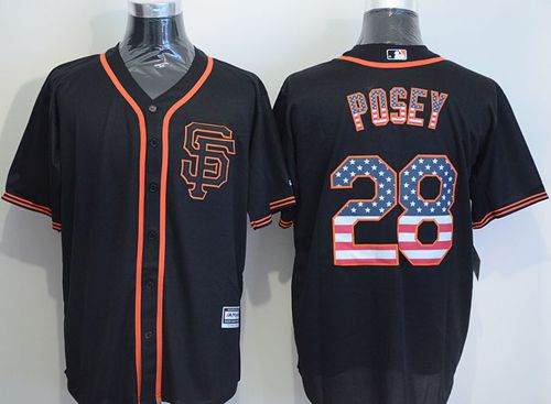 Men San Francisco Giants #28 Buster Posey Black USA Flag Fashion Stitched Baseball Jersey