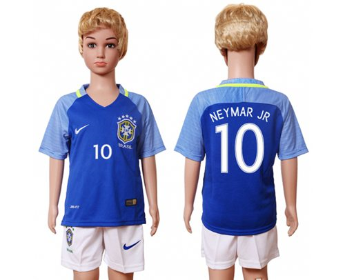 Brazil #10 Neymar Jr Away Kid Soccer Country Jersey